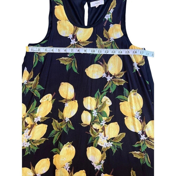 Entro Sleeveless Flowy Black Mini Shift Dress Yellow Lemon Print Size Small - Picture 3 of 6